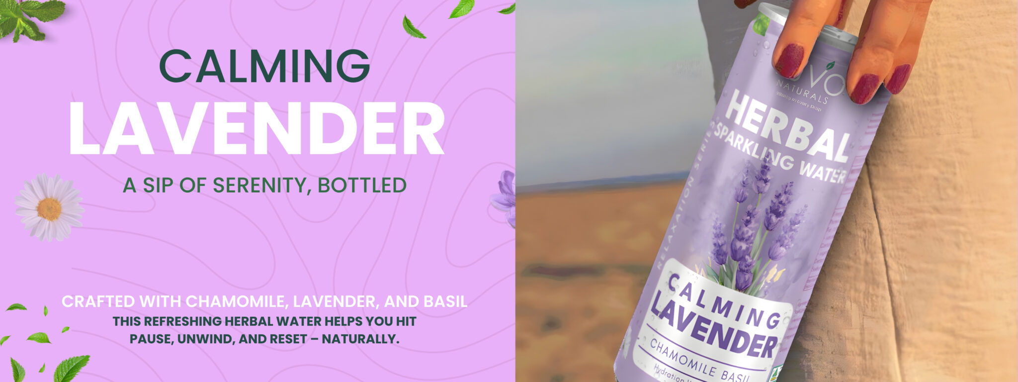 Calming lavender herbal sparkling drink