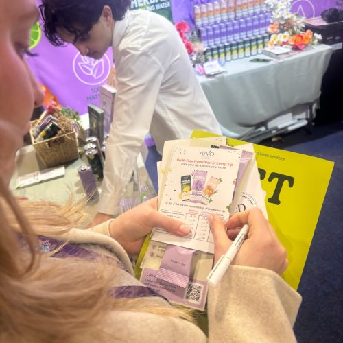 Product sampling activity at the Yuvo expo booth