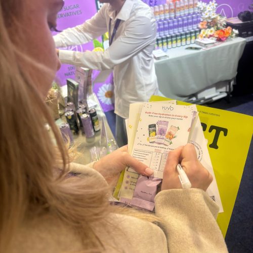 Product sampling activity at the Yuvo expo booth